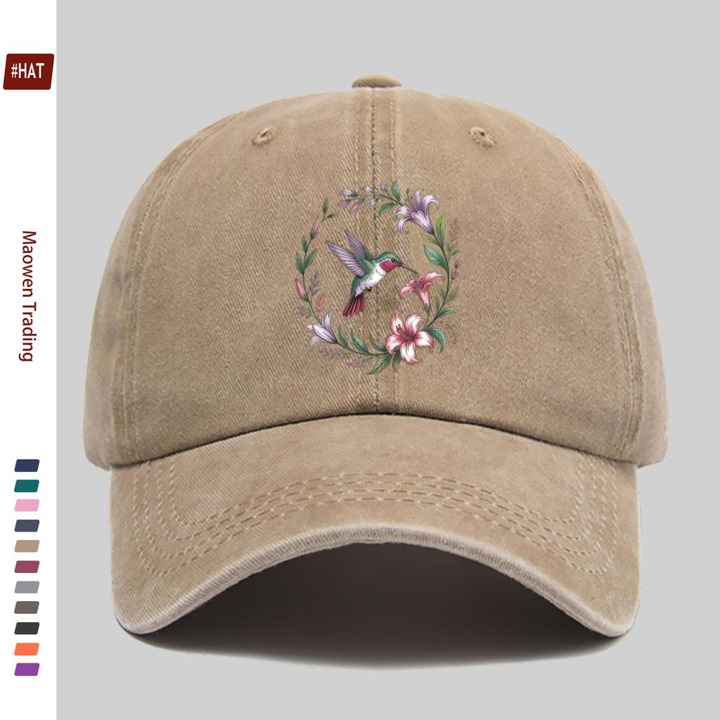 pc Bird and Lily Wreath Print Baseball Cap Perfect for Fashion Photos Commuting Vacation and Daily Wear Vintage Style Sun