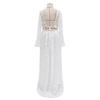 Women White Floral Lace Long Sleeve Deep V Neck Backless Sheer Tulle A Line Summer Wedding Gown Elegant Bridal Evening Prom Formal Party Maxi Dress