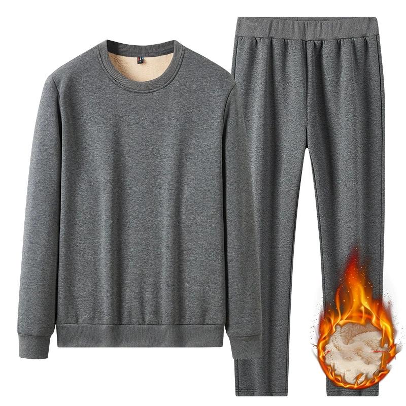 

Men s Casual Sports Suit Plus Velvet Thick Sweater Lamb Velvet Suit Autumn and Winter Warm Suit XXXXL