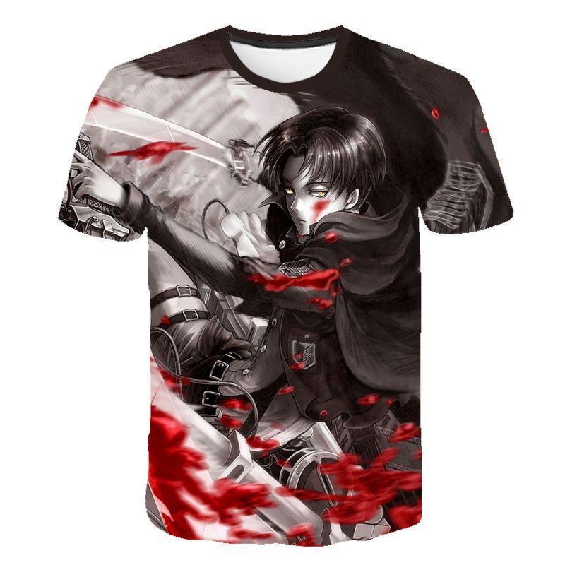 Anime Attack on Titan 3D Printed T-Shirt, Eren Levi Design, Soft Polyester Fabric, Comfortable Casual Short Sleeve Tee