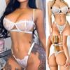 Lace Sheer Lingerie Set with Underwire Bra and High Cut Thong Panties Adjustable Straps and Delicate Floral Pattern for Women Intimate Apparel
