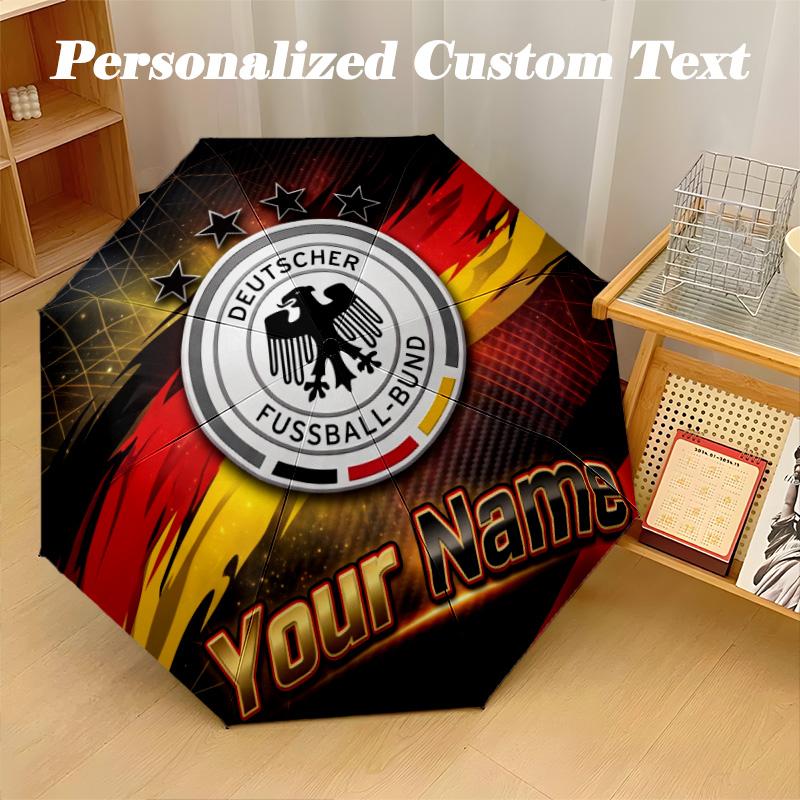 8 Rib Auto Folding Umbrella Germany national football team Print Custom Name Text Portable Rain Gear