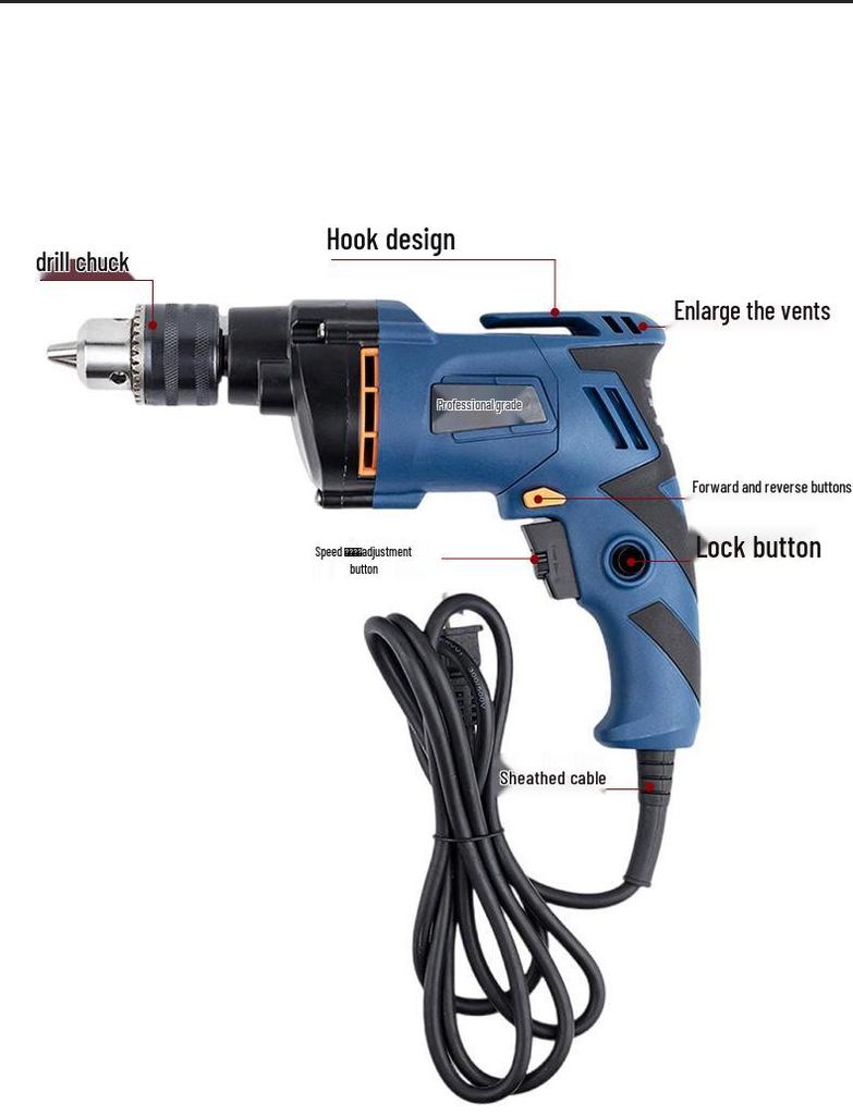 High-Power Multifunctional Electric Hand Drill and Screwdriver for Household Use