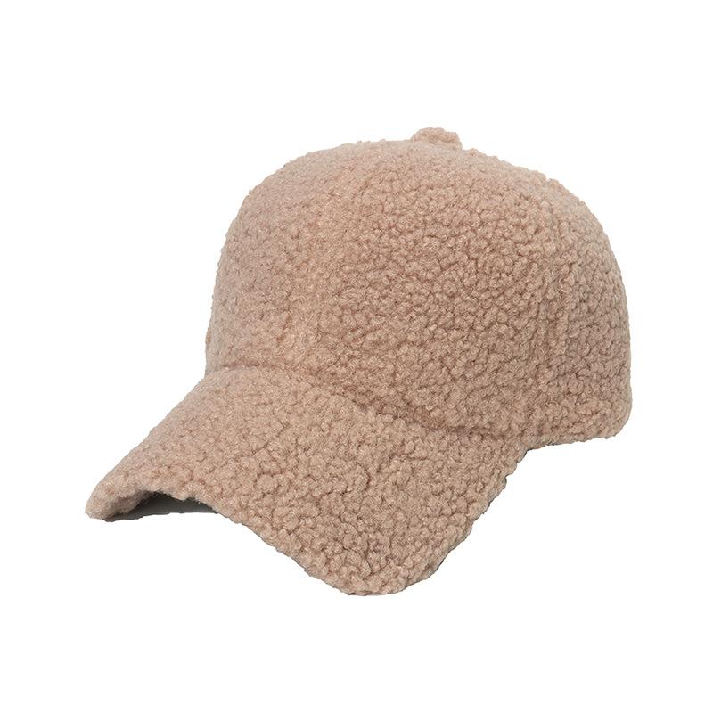 Hat Female Autumn and Winter Warm Thickened Lamb's Wool Baseball Cap Female Plush Hundred with Students Solid Colour Light Plate Duck Tongue Cap Male