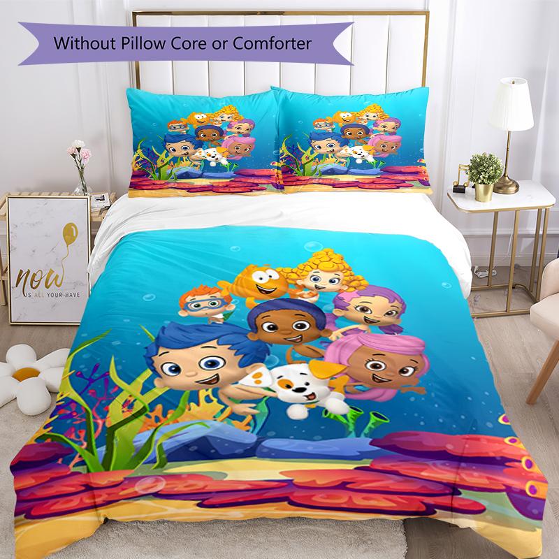 3pcs Bubble Guppies Bedding Set Duvet Cover Closure Includes 1 Duvet Cover & 2 Pillowcases, Soft and Comfortable for All Seasons.