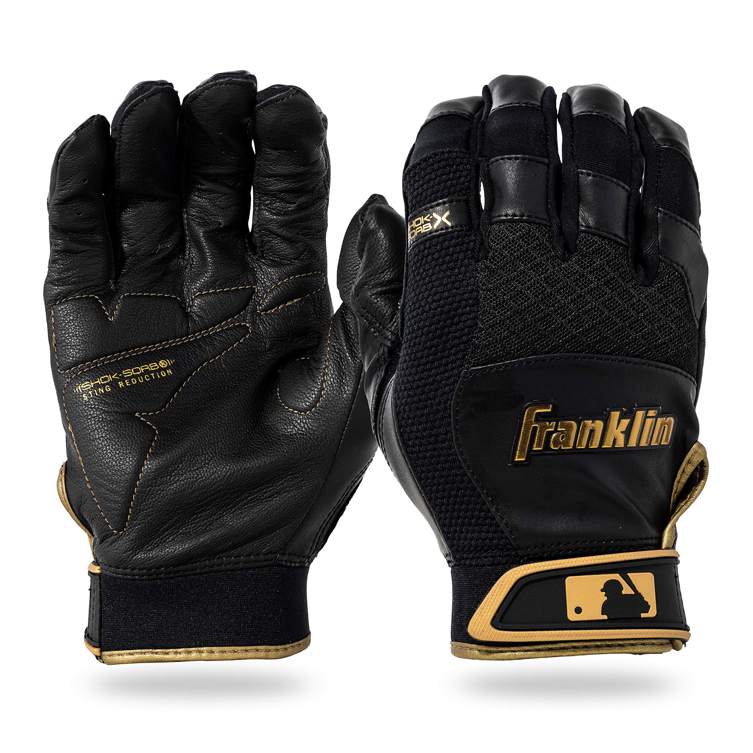 

Franklin Sports Adult MLB X Batting Adult Shok-Sorb Gloves, Large, Pair, Black/Gold чёрный