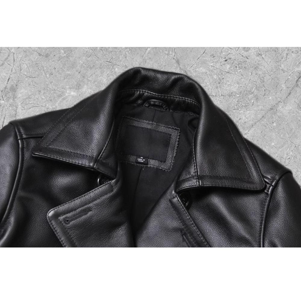 Chinese Size Long Jacket Men Genuine Leather Wind Coat Classic Black Plus Size Cowhide Jacket Casual Leather Cloth