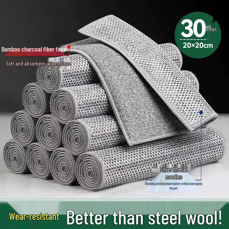 Silver Wire Double-Layer Dishcloth & Scouring Pad - Non-Stick Oil Resistant Kitchen Essential