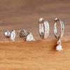 4pcs Round Pendant Earrings Set for Women Simple Stainless Steel Horse Eyes Zircon Dangle Earring Cartilage Piercing Jewelry
