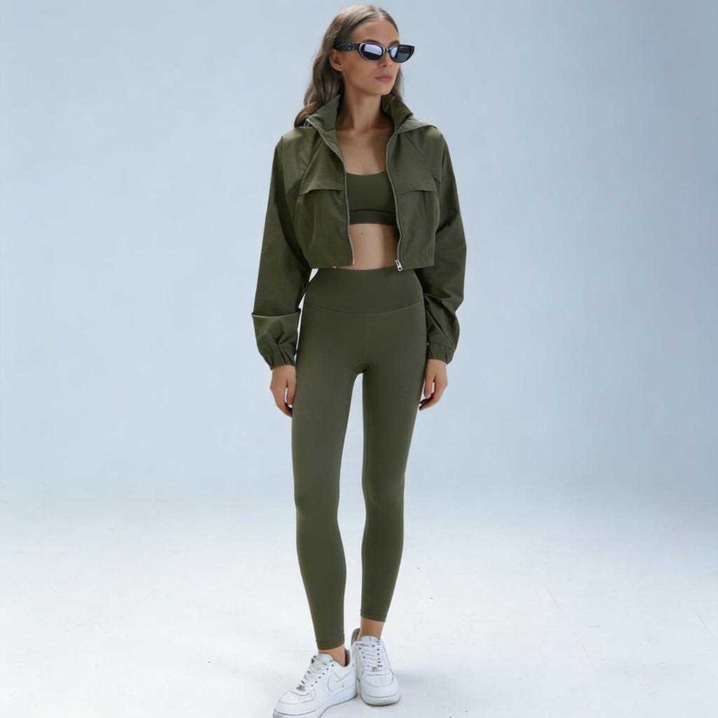 New short jacket ALOSCO yoga three-piece yoga fitness suit quick-drying fitness sportswear running suit