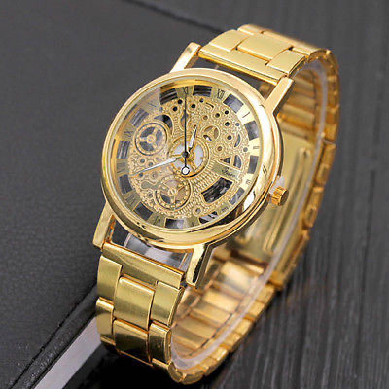 

Classical Wristwatches Stainless Steel Quartz Hollow Watch Decoration Fashion золотий