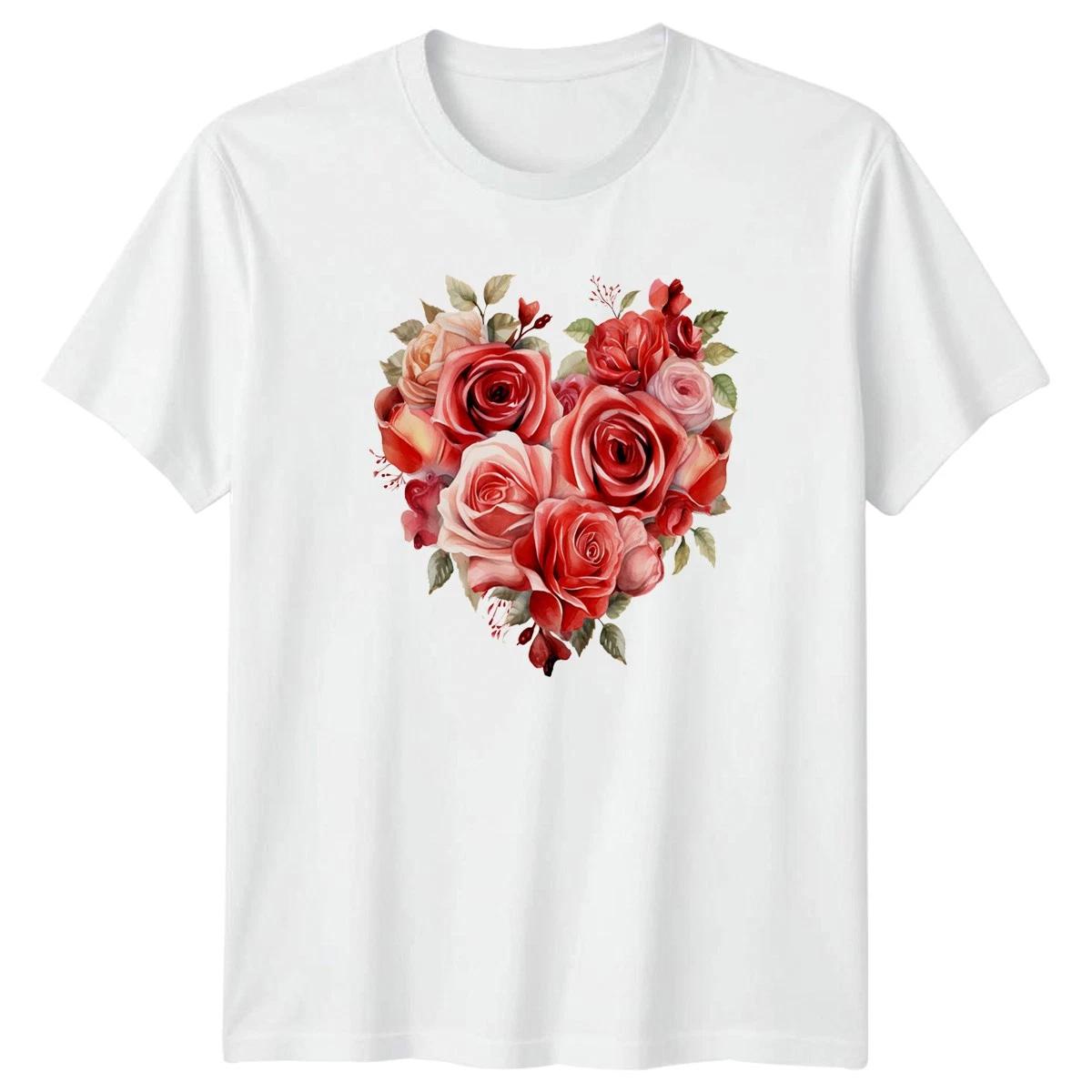 Red Roses Heart Floral Womens T-Shirt Mens Tee Graphic Top XL