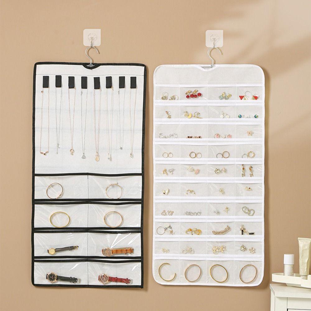 Foldable Women Jewelry Organizer Non-woven Hanging Storage Bag Ring Display Holder Wall Mounted