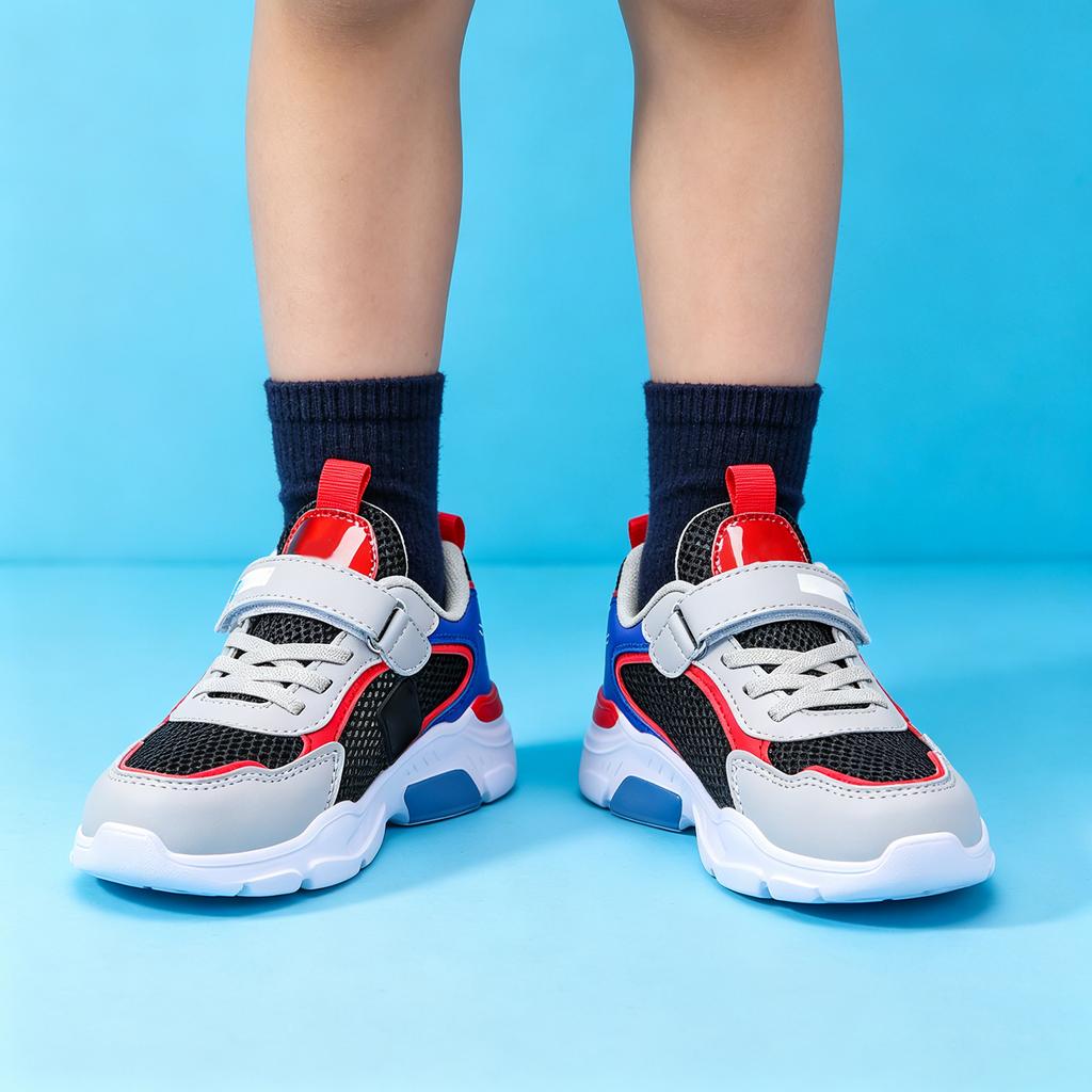 Children Running Shoes Lightweight Breathable Mesh Upper Durable Rubber Outsole Adjustable Hook and Loop Closure Athletic Sneakers for Kids