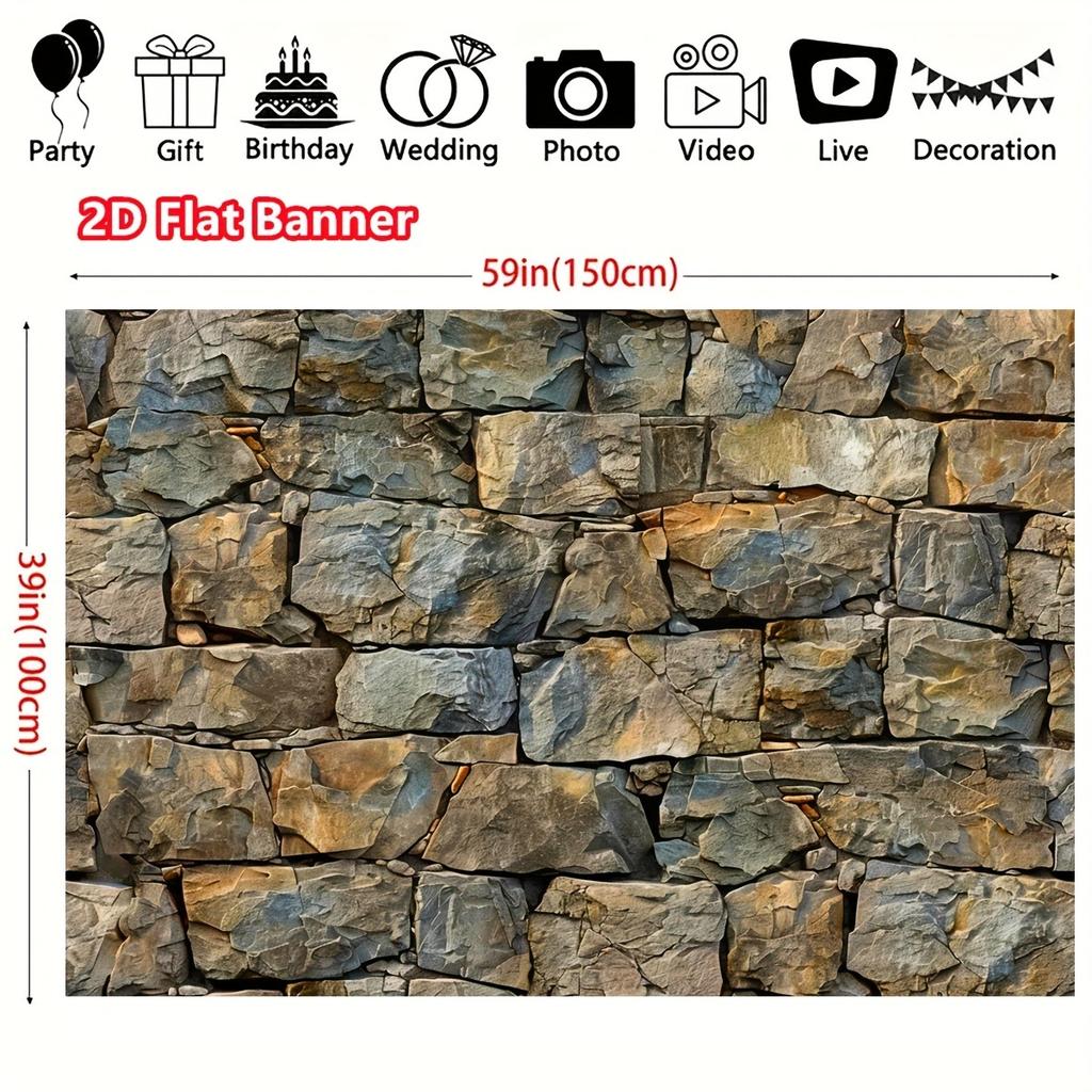 2D plane 1 piece of realistic stone brick polyester background - textured grey rock panel suitable for photo booths