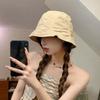 New Pleated Cotton Linen Bucket Hat Women Sweet Japanese Sunshade Bucket Hat Show Face Small Face Cover Korean Sun Hat