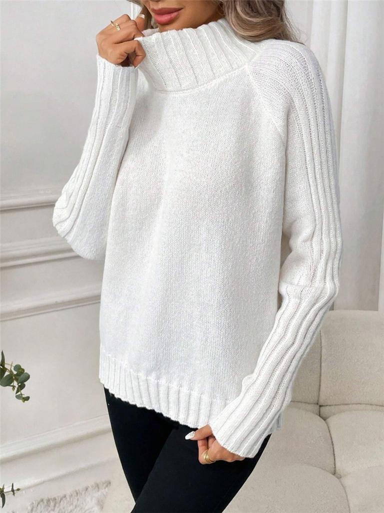 Women's Solid Color Versatile Set Sleeves Sweater Autumn Winter High Neck Top