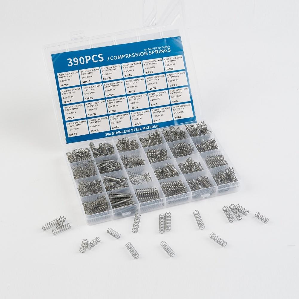390 Stück Druckfedern in verschiedenen Größen Edelstahl 304 für Heimwerker, mechanische Geräte und mehr