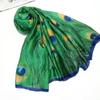 Women Fashion Green Peacock Design Scarf Silk Shawl Scarf Beachwear Women Wrap Caps 180*90cm