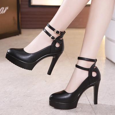 11cm Small Size 33-43 Ankle Buckle Platform Pumps Women Fall  Stilettos High Heels Shoes Soft Leather for Office Model Party
