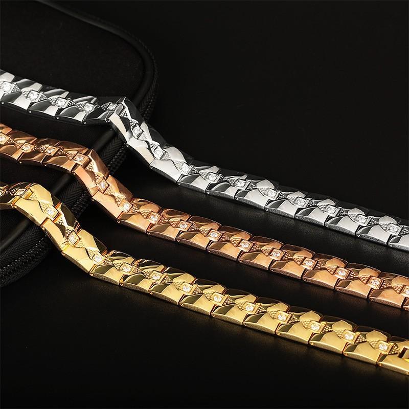 Mens Minimalist Geometric Titanium Steel Bracelet With CZ Stones Adjustable 18K Gold Vacuum Plated Business Gift