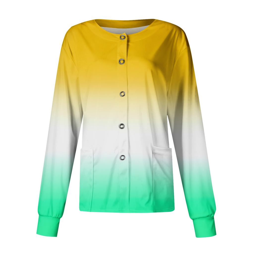 Women's Casual Long Sleeve Single Breasted Printed Care Workwear Cardigan Top