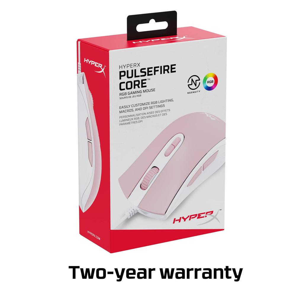 Hyper-X Pulsefire Core RGB Gaming Mouse, Pink, for Gamers, Optical, DPI Adjustable, Omron Switches, 2-Year Warranty, 639P1AA