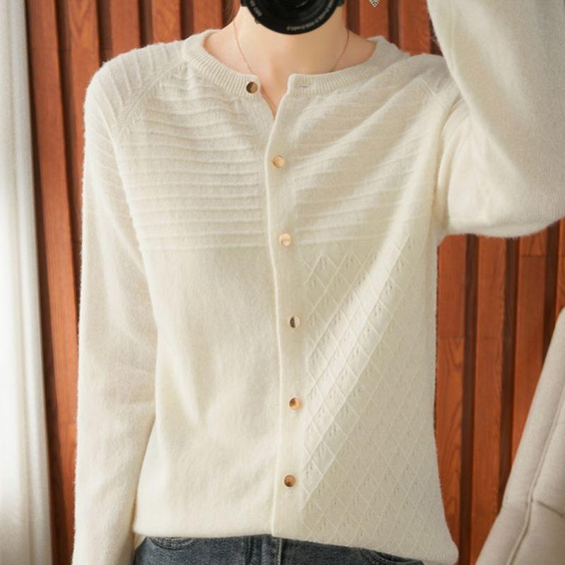 

Весенне-осенний новый вязаный кардиган с круглым вырезом, женский ромбовидный свободный тонкий базовый свитер, универсальная куртка с длинным рукавом One Size
