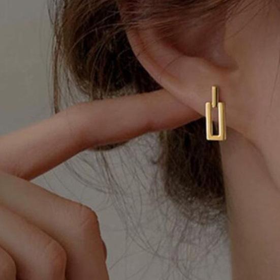 1 Pair Gold Plated Stud Earrings for Women, Minimalist Geometric Earrings, Small Rectangular Earring Jewelry