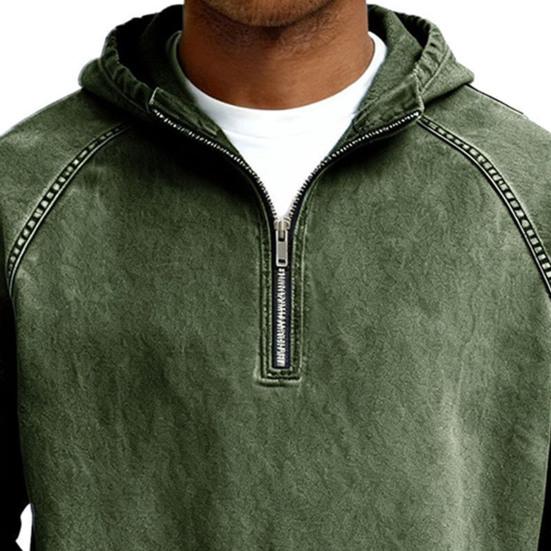 Herr Hoodie Långärmad Halv dragkedja Ståkrage Fickor fram Pullover Sweatshirt Enfärgad Huvtröjor Sport Skola Streetwear