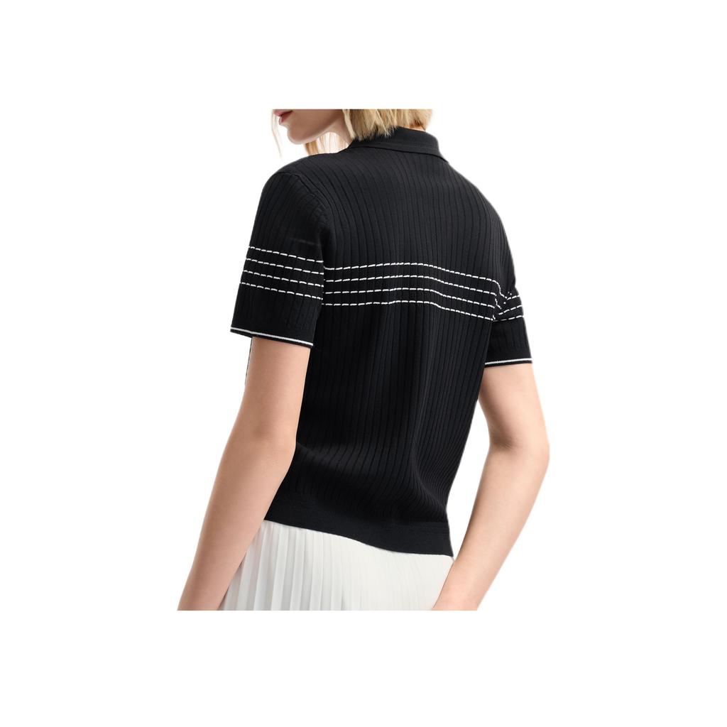 FILA White Series Fashion Simple Casual Versatile Comfortable Knit Short Sleeve T-Shirt Women Tops Legendary-Blue F11W523409F-NV