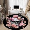 1pc Skull Flowers Office Round Area Rug, Indoor Mat Suitable For Office, Under Office Chairs Bedroom Living Room Home Decor, Room Deco