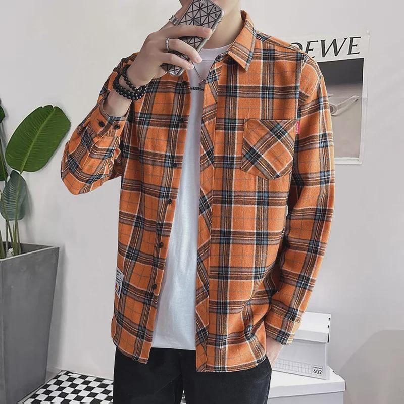 Męska koszula flanelowa w kratę z krótkim rękawem - Europejski i Amerykański styl casual
