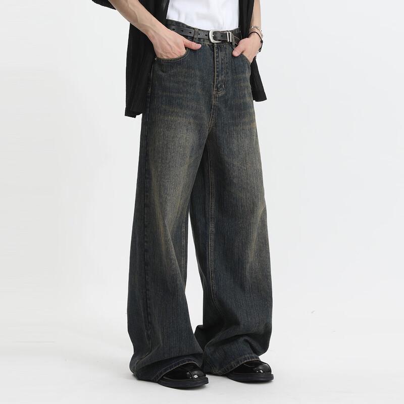 VOGUO RELAYB02 Unisex Retro Washed Wide-Leg Jeans XL
