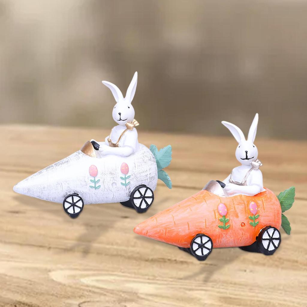 Resin Easter Bunny Car Figurine Collectible Handmade Tabletop Decoration