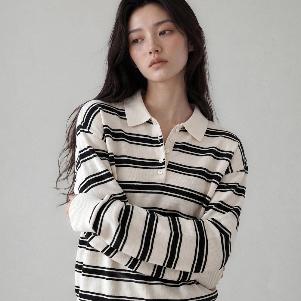 KELLY DONAHUE Elma Striped Collar Knit Ivory