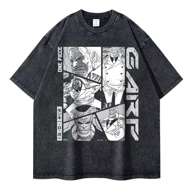 Summer Fashion Pirate King Luffy Second Brother Pattern Design Outdoor T-shirt Y2K Harajuku Washed Short Sleeve
