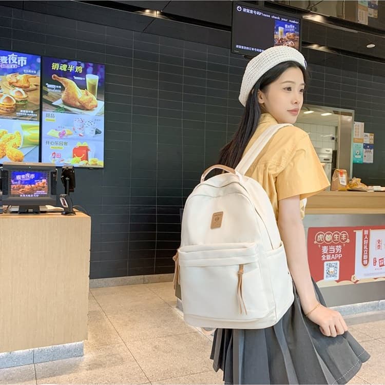 New Simple Solid Color Backpack Student Backpack