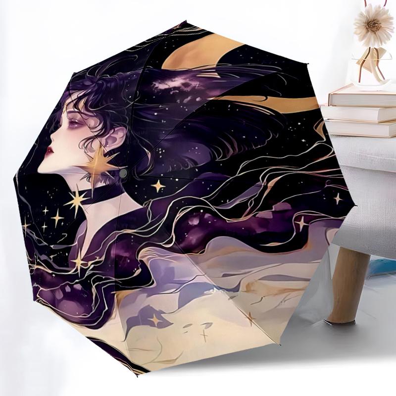 1pc Mystic Moonlit Starry Sky Umbrella Automatic Opening/Closing Umbrella with Foldable Design, Iron Frame for Outdoor Use, Perfect Festival Gift