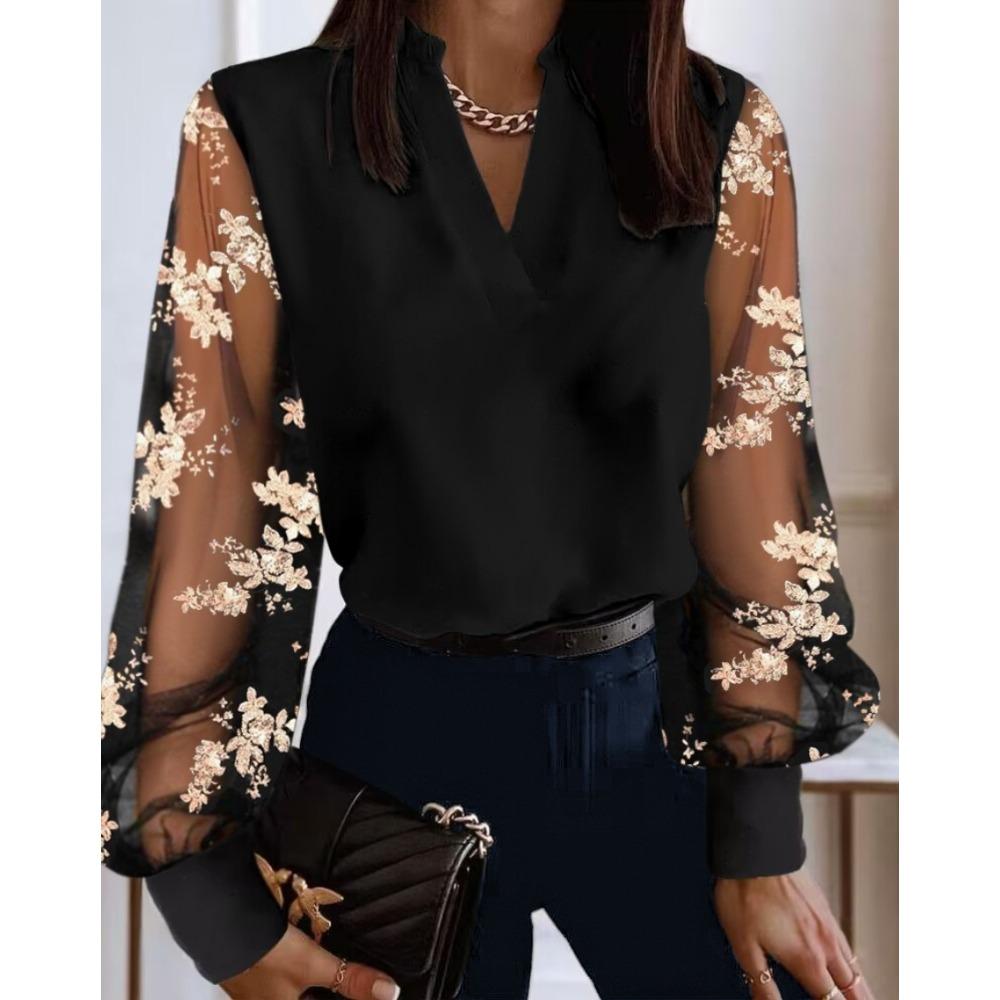 New Autumn/Winter Fashionable V-neck Lace Long-sleeved Blouses for Women