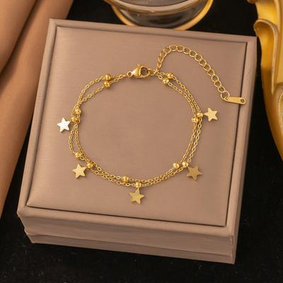 Stainless Steel Simple Star-shaped Bracelet Fashionable Woman Double-layer Bracelet Trendy Gift for Wedding Parties