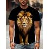 Men's Summer Fashion Casual 3D Printing Lion Pattern Trend Street Polyester Round Neck Short Sleeve T-shirt