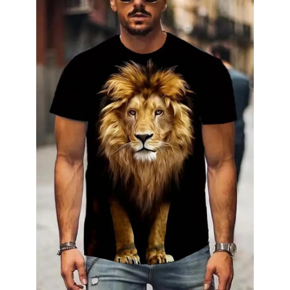 

Men s Summer Fashion Casual 3D Printing Lion Pattern Trend Street Polyester Round Neck Short Sleeve T-shirt 6XL