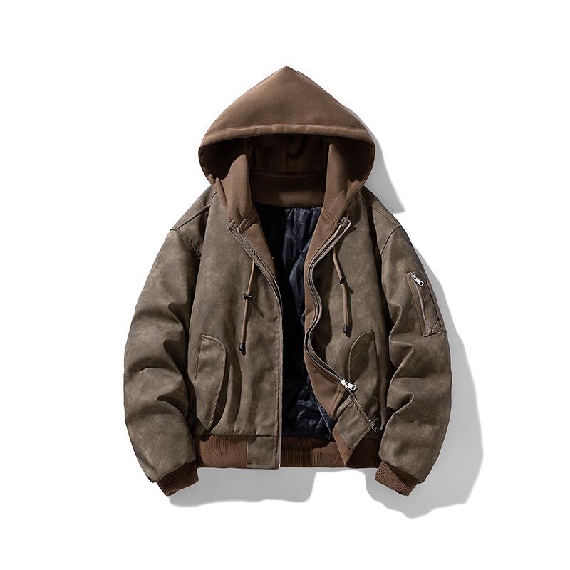 Versatile Men's Retro Two-Piece Look Hooded Jacket - Trendy Casual Autumn Winter Fashion Outerwear