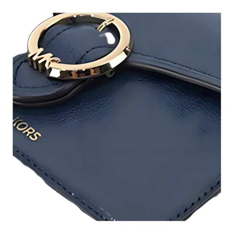Michael Kors Wanda Simple Round Buckle Flip Chain Cowhide Shoulder Crossbody Bag Small Size Women's Navy Blue