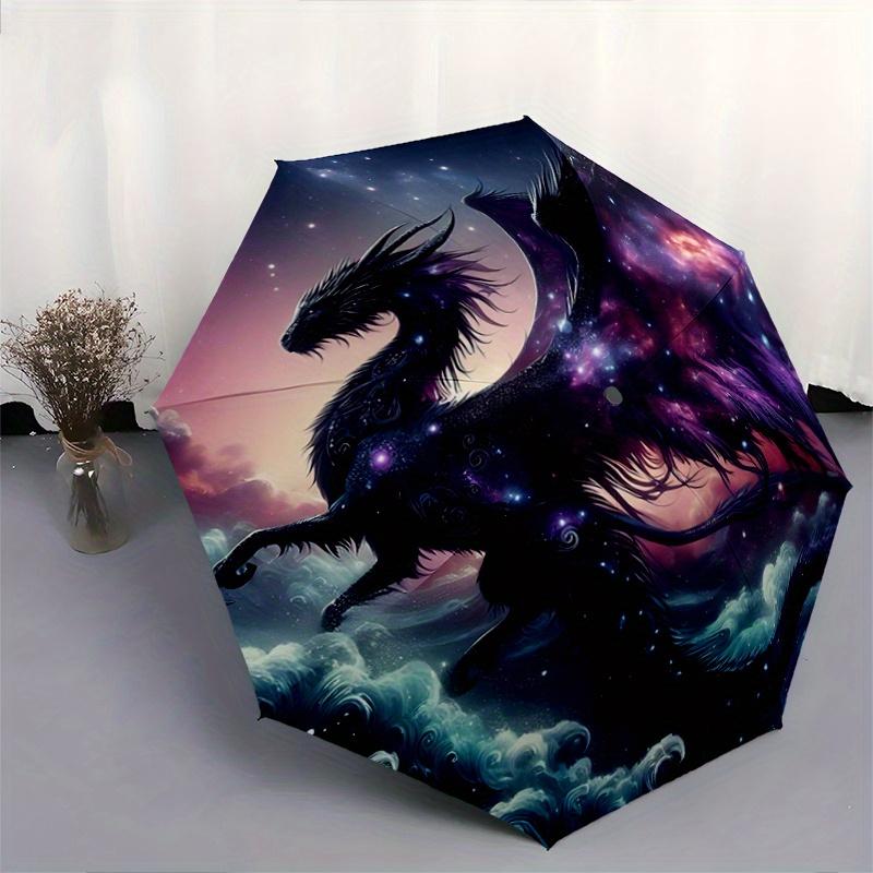 1pc Cosmic Dragon Soaring Through Celestial Waves Automatic Folding Umbrella - 3 Folding Design, Vivid Cartoon Pattern, Suitable for Outdoor Acti