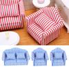 3Pcs   Sofa Set Pine Cloth Double Sofa 2 Single Sofa Light Color Strip  ature Sofa for 1:12 Doll House