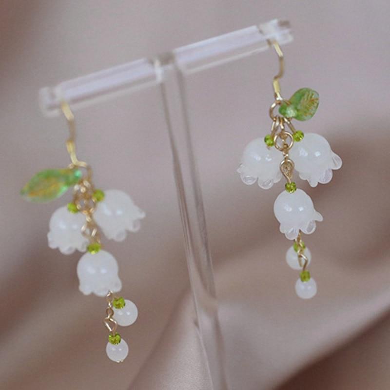 Женские очаровательные серьги с цветком и подвеской для милой девушки, серьги с белым ландышем