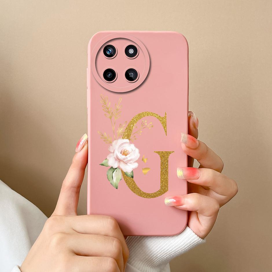 For OPPO Realme 11 4G Phone Case Cute Flower Letters Matte Liquid Silicone Back Cover For Realme11 4G Shockproof Ultrathin Shell