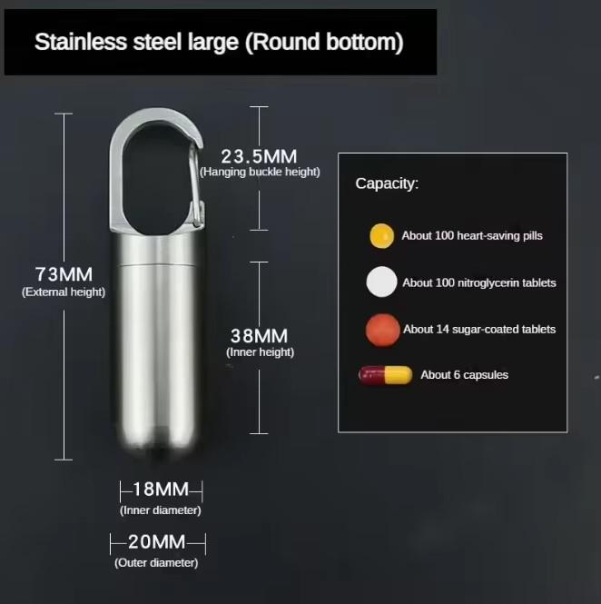 Travel Outdoor Portable Portable Mini Stainless Steel Sealed Capsule Waterproof Pill Box Camping Firstaid Pendant Pill Case